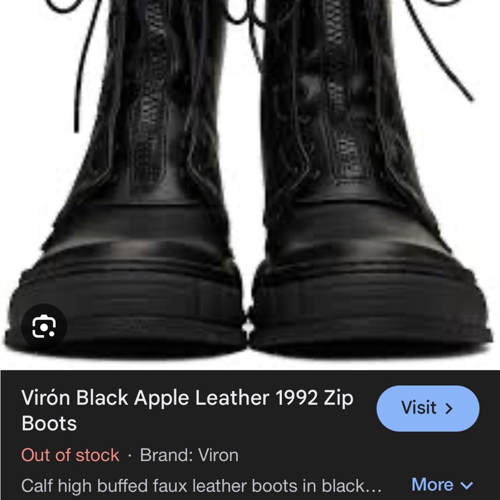 VIRON - Zip & Lace - Black Combat & Moto Boots- Vegan, Apple Leather - Picture 2 of 6